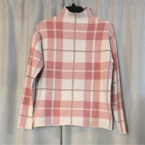 Tahari Pink and White Plaid Mick Neck Sweater New with Tags